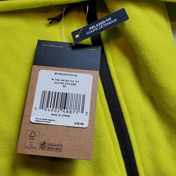 NWT The North Face Men's TKA Kataka Fleece Jacket Yellow Sulphur Spring Green - Picture 4 of 14